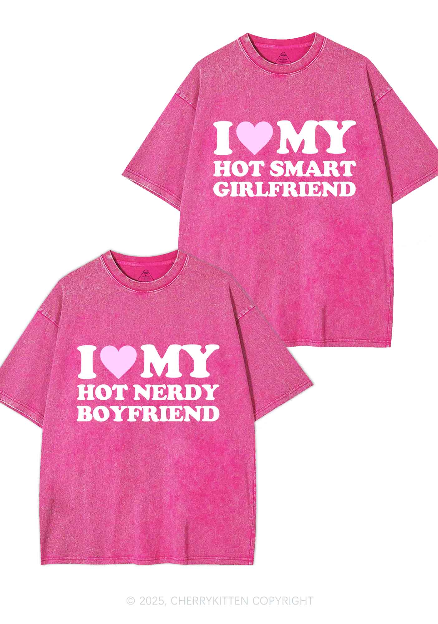 I Love My Hot Nerdy BF Y2K Valentine's Day Washed Tee Cherrykitten