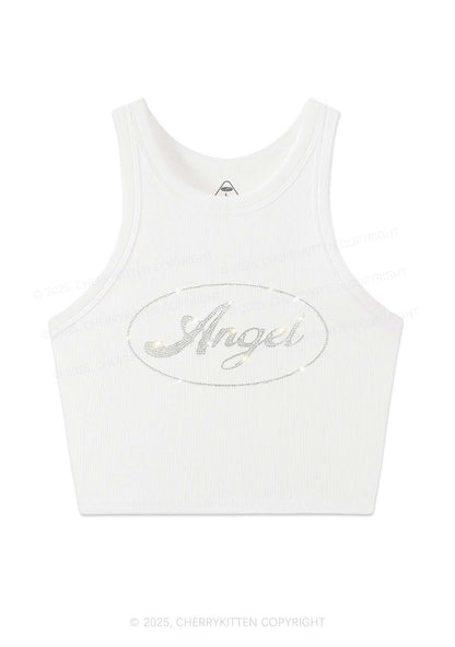 Rhinestone Angel Y2K Crop Tank Top Cherrykitten