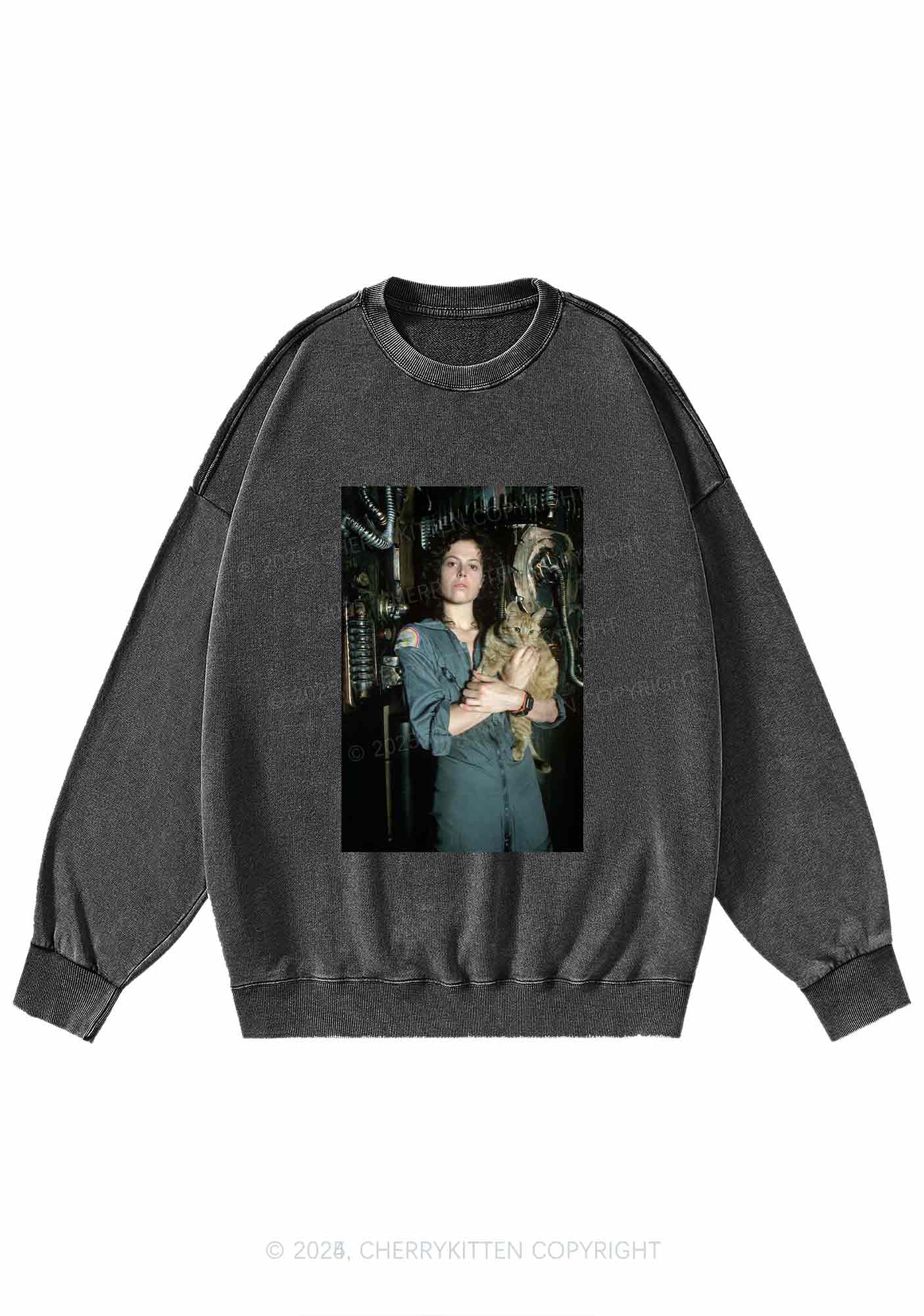 Halloween Space Lady Cat Y2K Washed Sweatshirts Cherrykitten