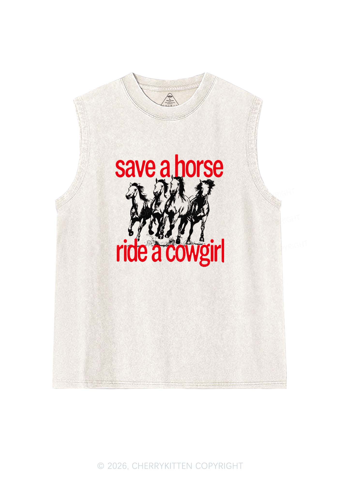 Four Horses Cowgirl Pride Y2K Washed Muscle Tank Cherrykitten
