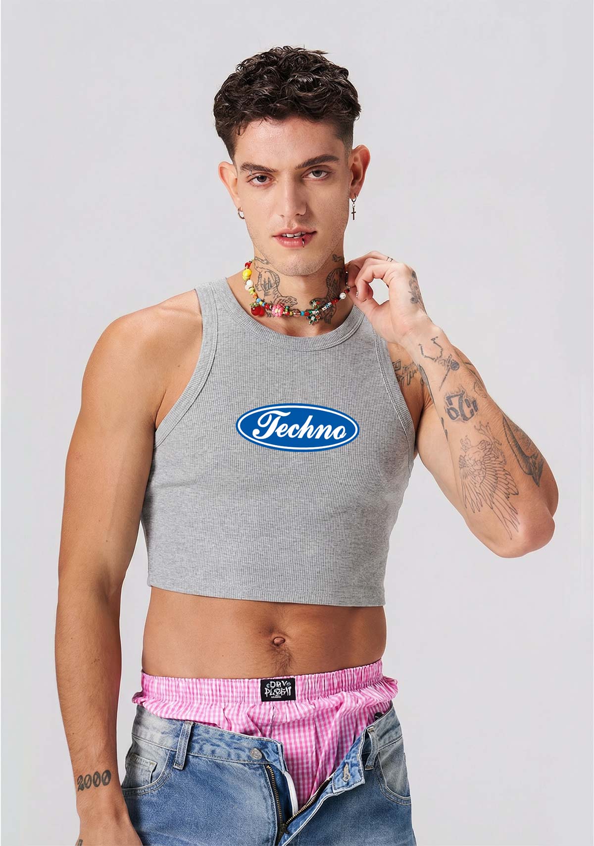 Oval Techno Y2K Crop Tank Top Cherrykitten