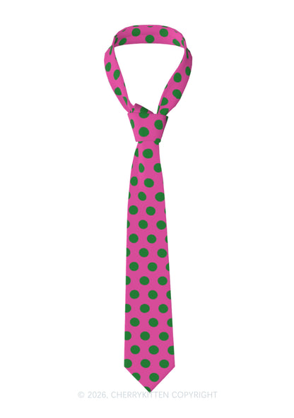 Green Dots On Pink Y2K Necktie Cherrykitten