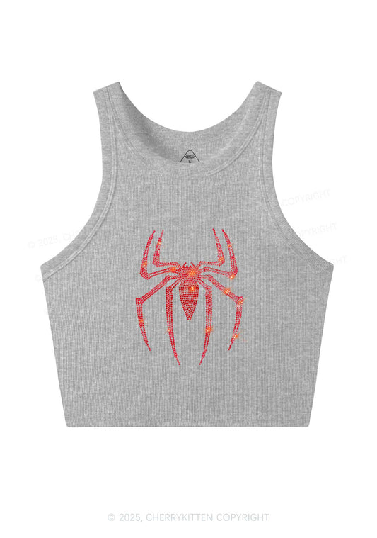 Rhinestone Red Spider Y2K Crop Tank Top Cherrykitten