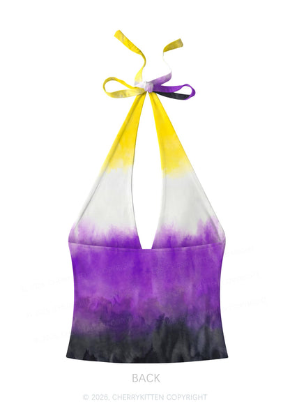 Nonbinary Tie Dye Pride Y2K Print Halter Deep V Neck Cami Cherrykitten