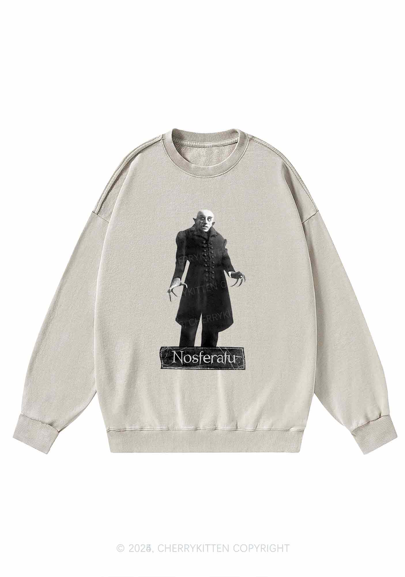 Halloween Male Vampire Y2K Washed Sweatshirts Cherrykitten