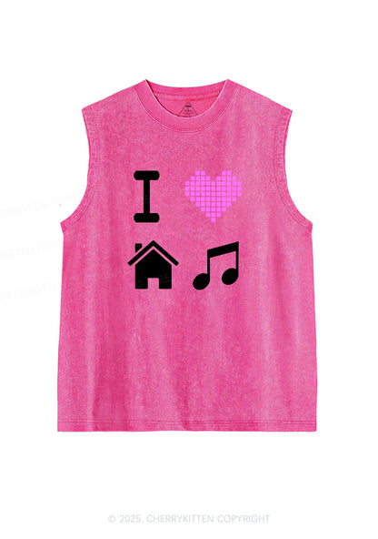 I Love House Music Y2K Washed Muscle Tank Cherrykitten