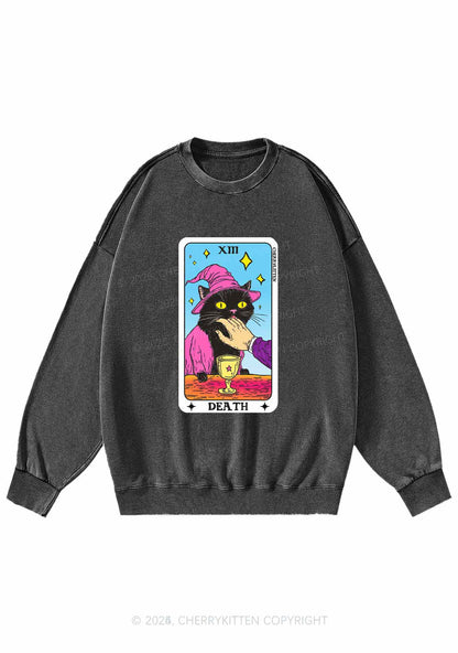 Halloween Death Black Cat Y2K Washed Sweatshirts Cherrykitten