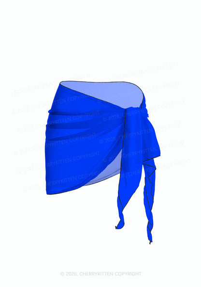 Royal Blue Plain Y2K Print Bikini Set Cherrykitten