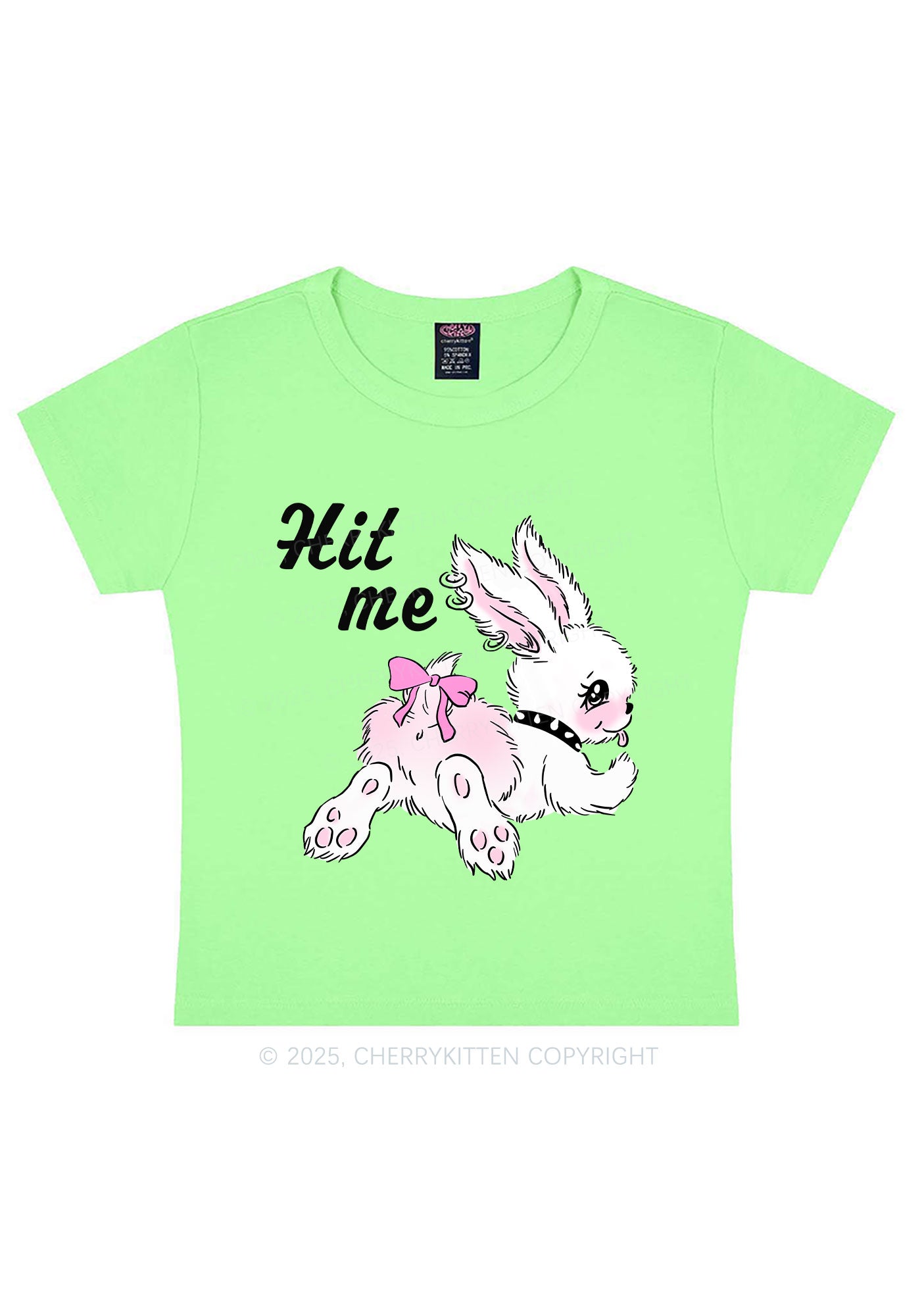 Hit Me White Bunny Y2K Baby Tee Cherrykitten