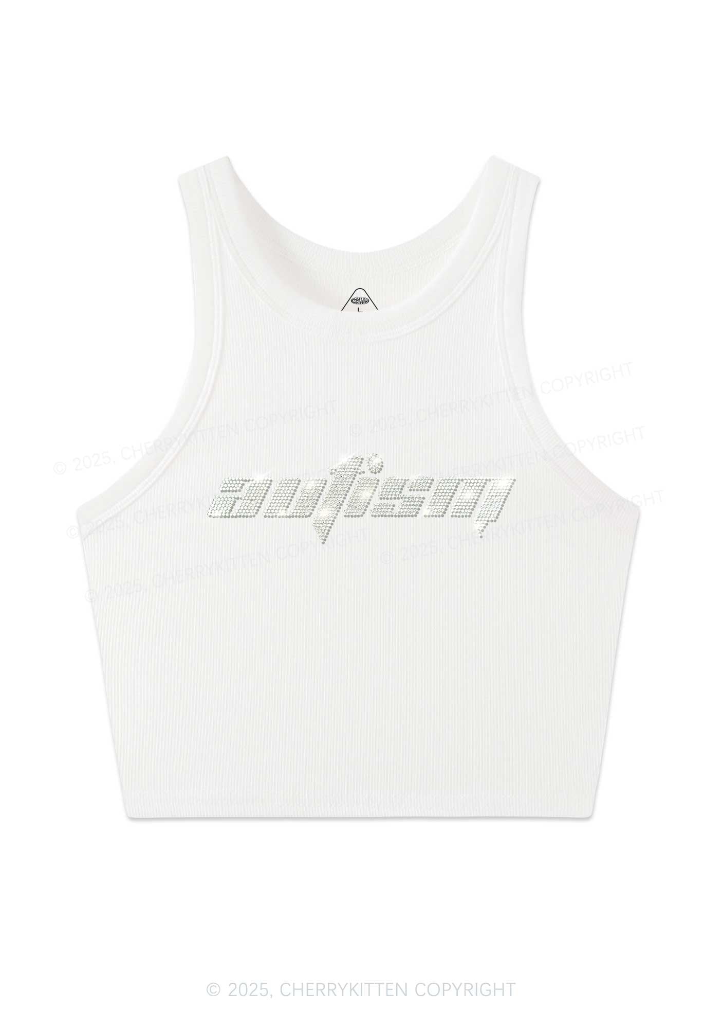 Rhinestone Autism Y2K Crop Tank Top Cherrykitten