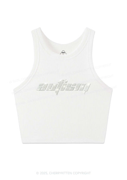 Rhinestone Autism Y2K Crop Tank Top Cherrykitten