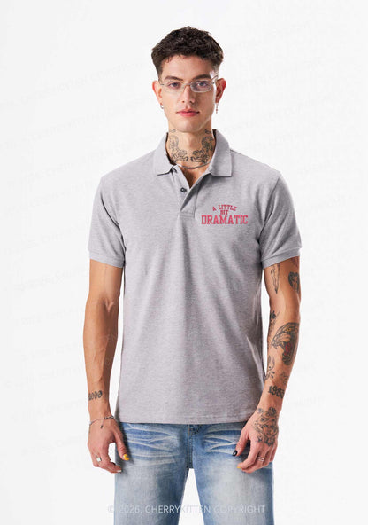 Embroidered A Little Bit Dramatic Y2K Polo Shirts Cherrykitten