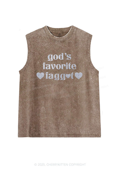 Glitter Gods Favorite Faggot Pride Y2K Washed Muscle Tank Cherrykitten