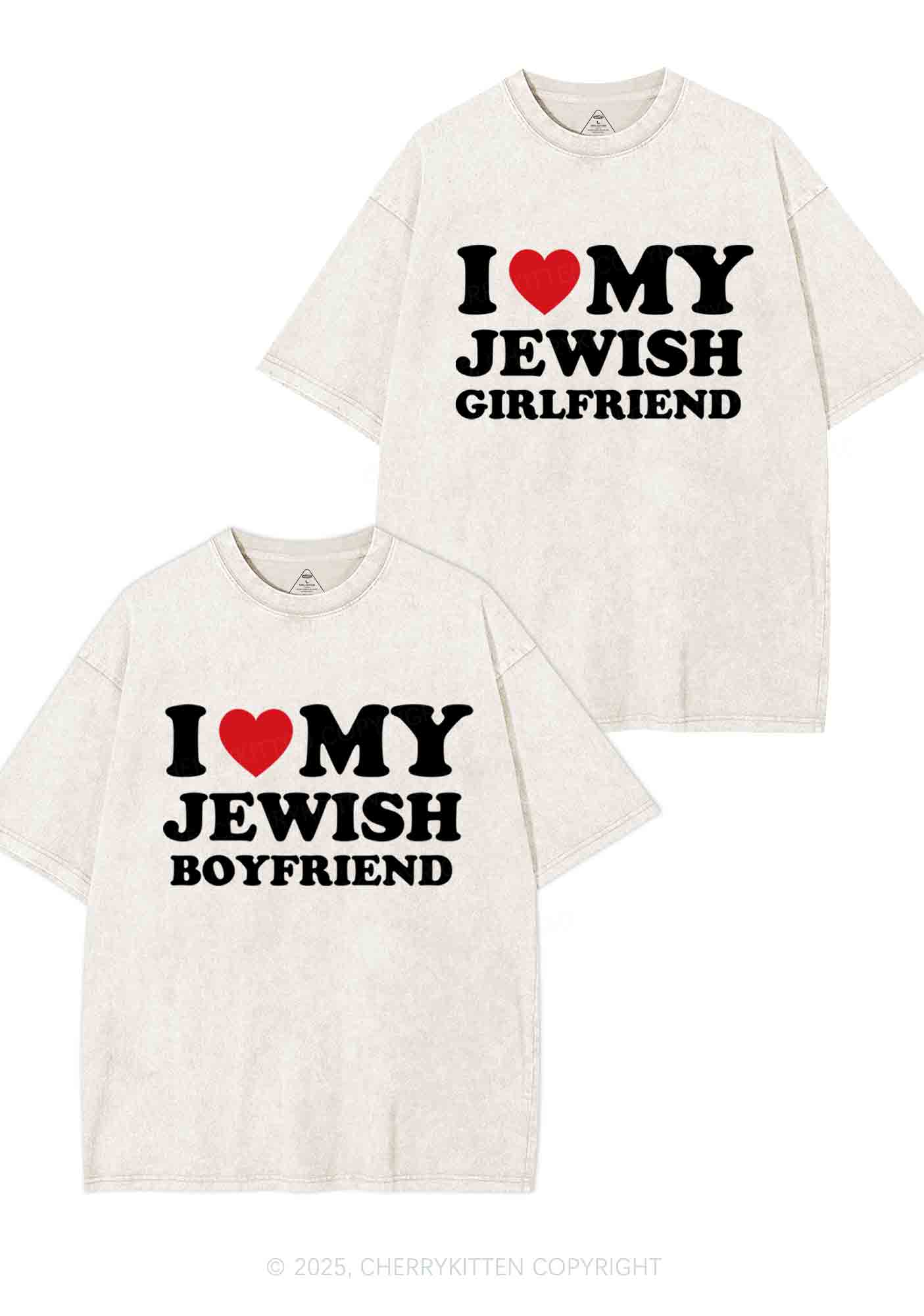 Custom I Love My Jewish GF BF Y2K Valentine's Day Washed Tee Cherrykitten