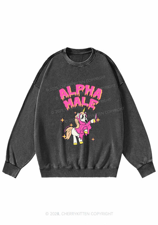 Halloween Unicorn Alpha Male Y2K Washed Sweatshirts Cherrykitten