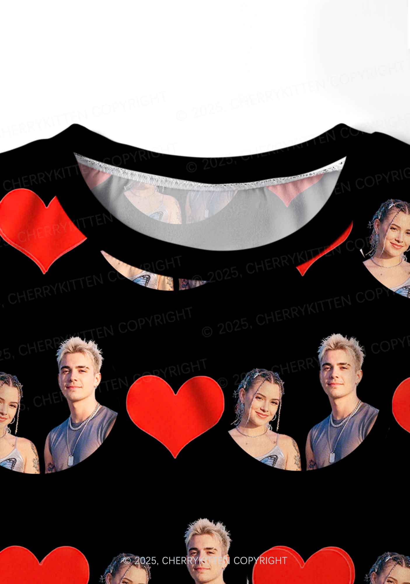 Custom Couple Photo Valentine's Day Y2K Print Long Sleeve Pajama Set Cherrykitten