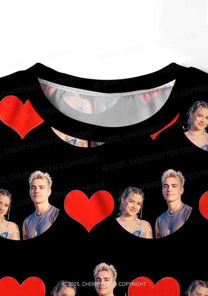 Custom Couple Photo Valentine's Day Y2K Print Long Sleeve Pajama Set Cherrykitten