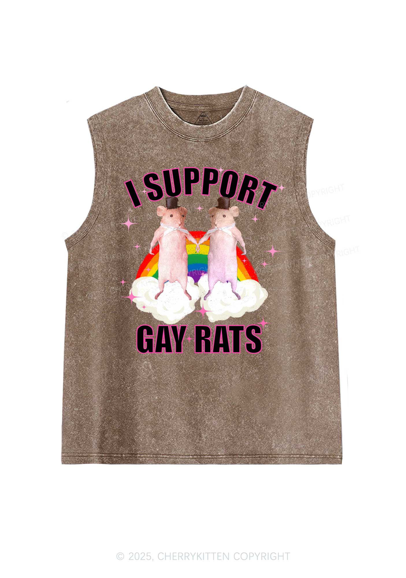 Support Gay Rats Pride Y2K Washed Muscle Tank Cherrykitten