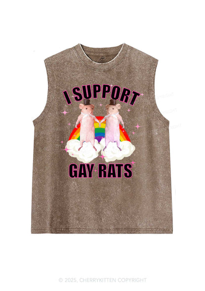 Support Gay Rats Pride Y2K Washed Muscle Tank Cherrykitten