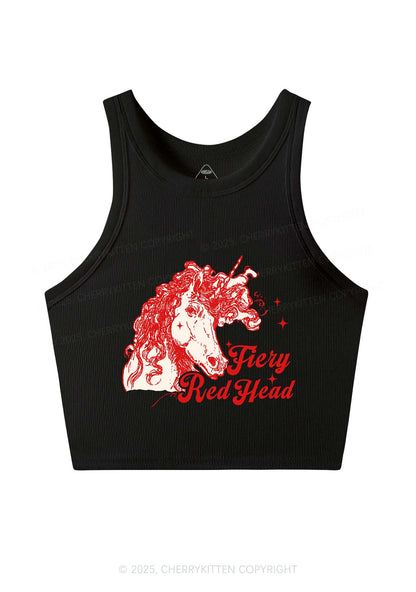 Fiery Red Head Y2K Crop Tank Top Cherrykitten