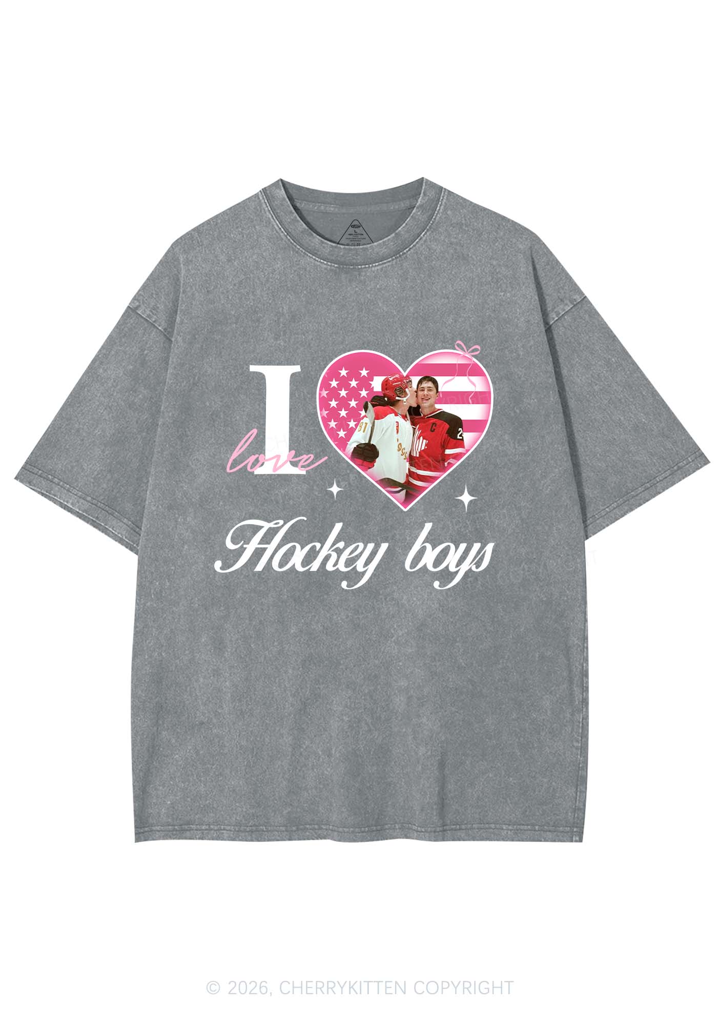 I Love US Hockey Boys HR Y2K Shirts Washed Tee Cherrykitten