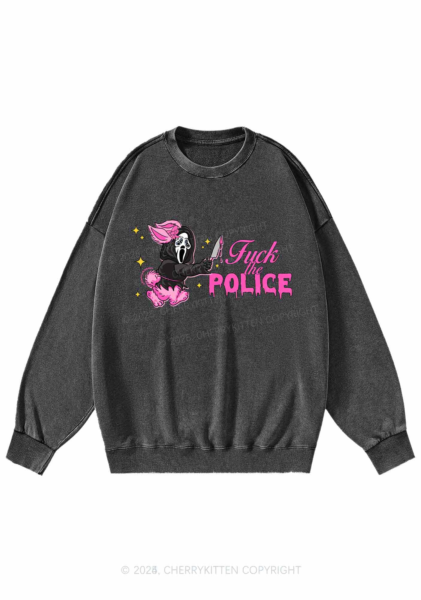 Halloween Fxxk The Police Y2K Washed Sweatshirts Cherrykitten