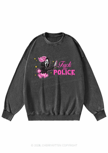Halloween Fxxk The Police Y2K Washed Sweatshirts Cherrykitten