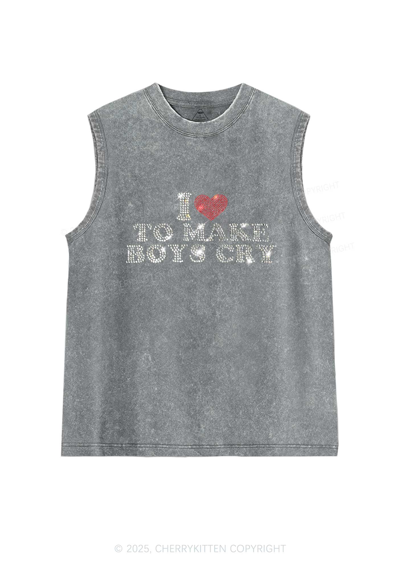 Rhinestone Love To Make Boys Cry Y2K Washed Muscle Tank Cherrykitten