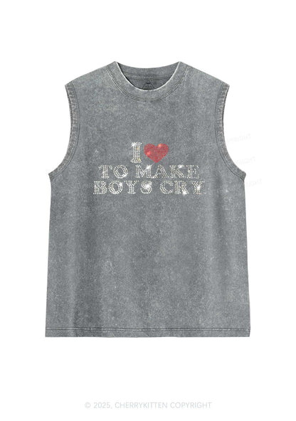Rhinestone Love To Make Boys Cry Y2K Washed Muscle Tank Cherrykitten
