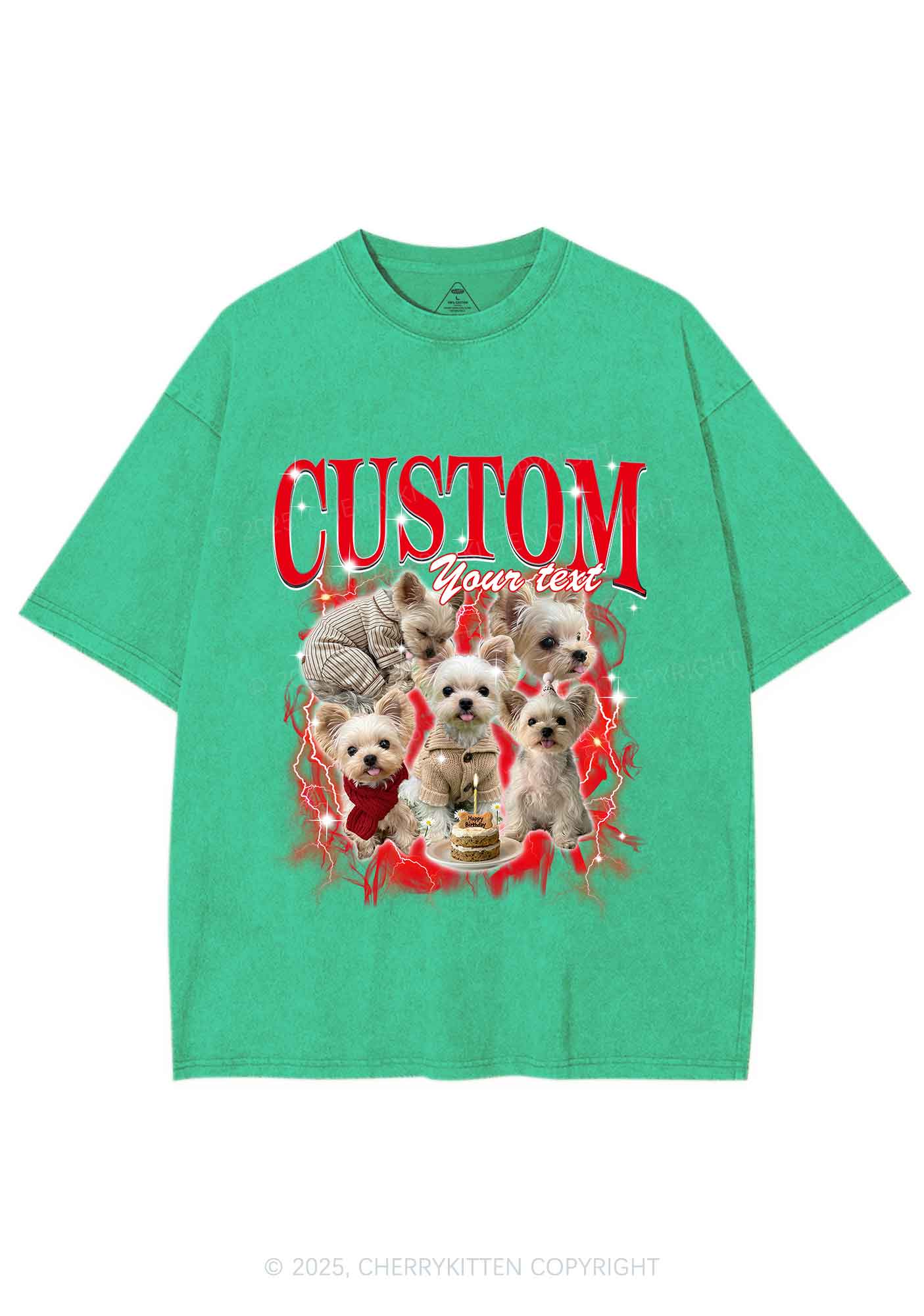 Custom Sparkle Dog Photo Y2K Shirts Washed Tee Cherrykitten