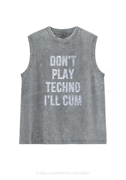 Glitter Dont Play Techno Y2K Washed Muscle Tank Cherrykitten