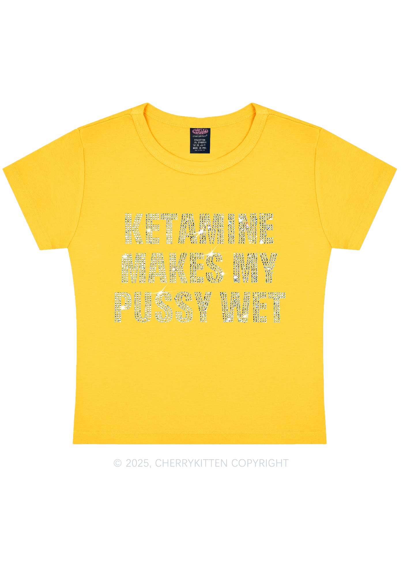 Rhinestone K Makes My Puxxy Wet Y2K Baby Tee Cherrykitten