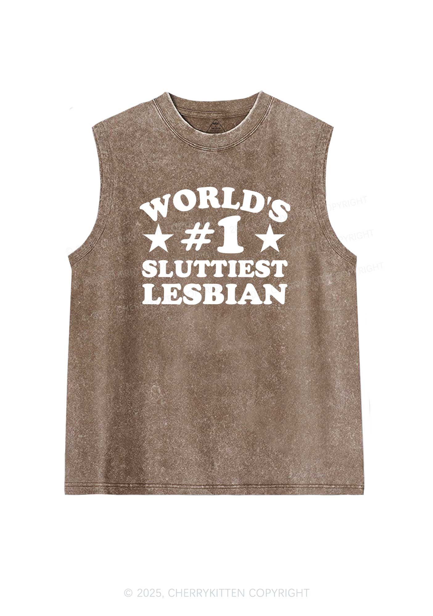 Worlds First Slxttiest Lesbian Pride Y2K Washed Muscle Tank Cherrykitten