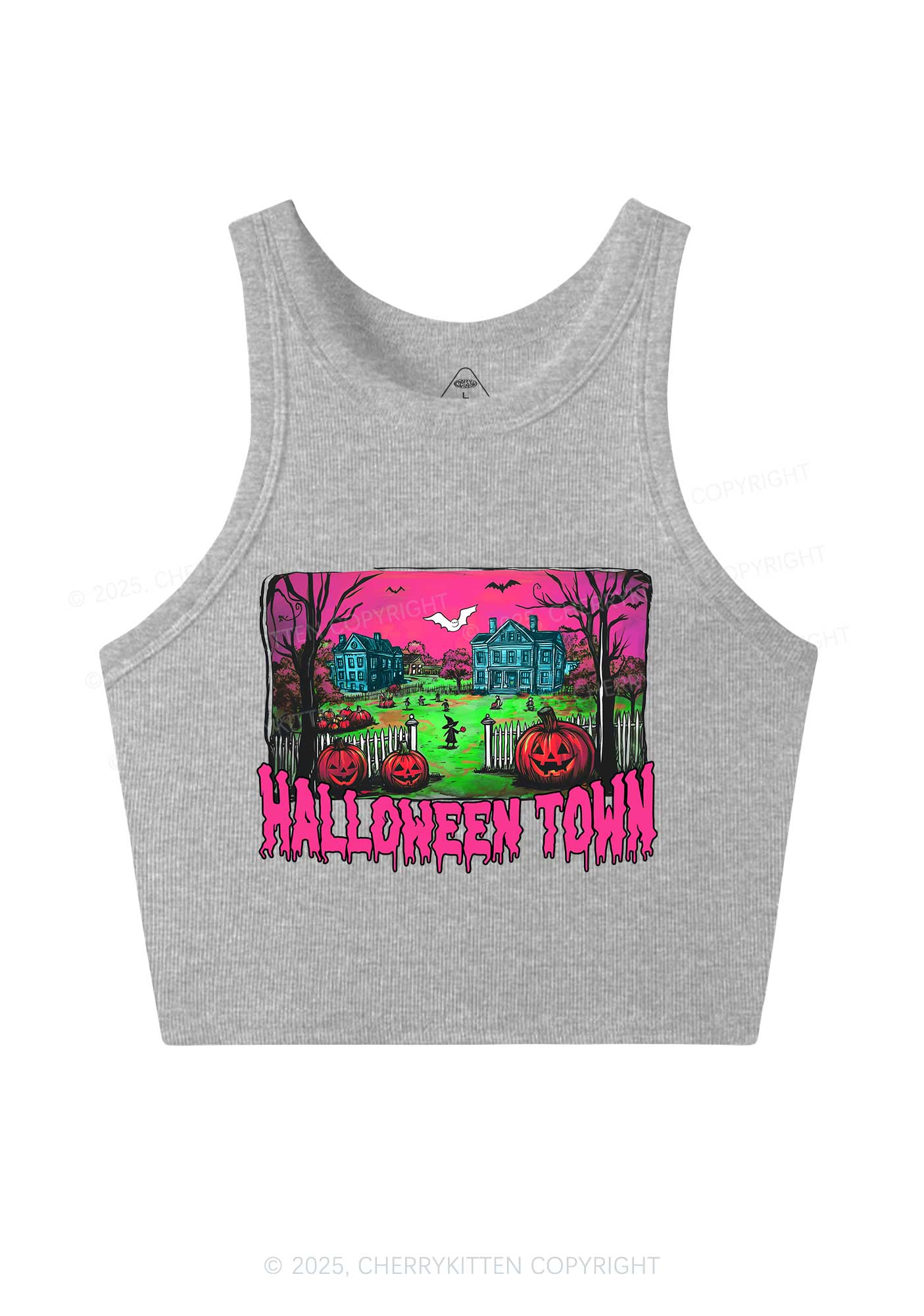 Halloween Pumpkin Town Y2K Crop Tank Top Cherrykitten
