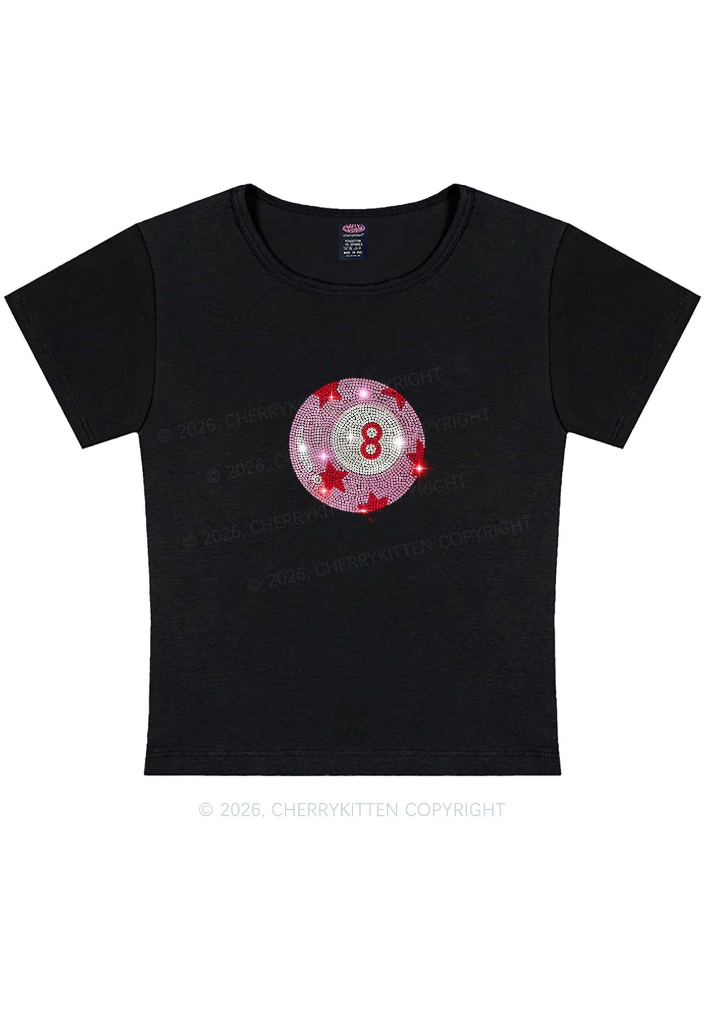 Rhinestone Pink Eight Ball Star Y2K Baby Tee Cherrykitten