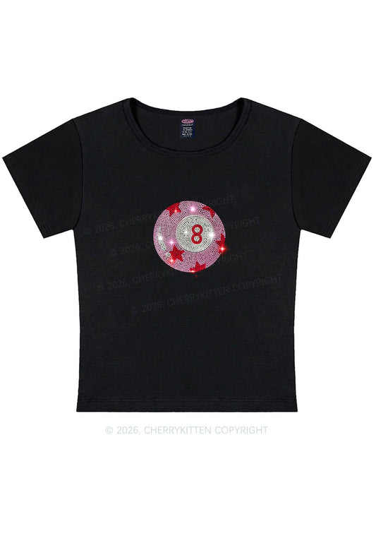 Rhinestone Pink Eight Ball Star Y2K Baby Tee Cherrykitten