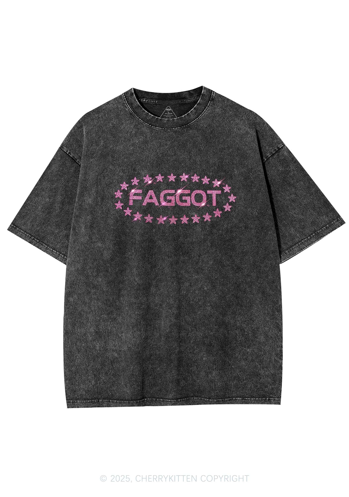 Rhinestone Pink Faggot Stars Pride Y2K Shirts Washed Tee Cherrykitten