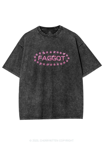 Rhinestone Pink Faggot Stars Pride Y2K Shirts Washed Tee Cherrykitten