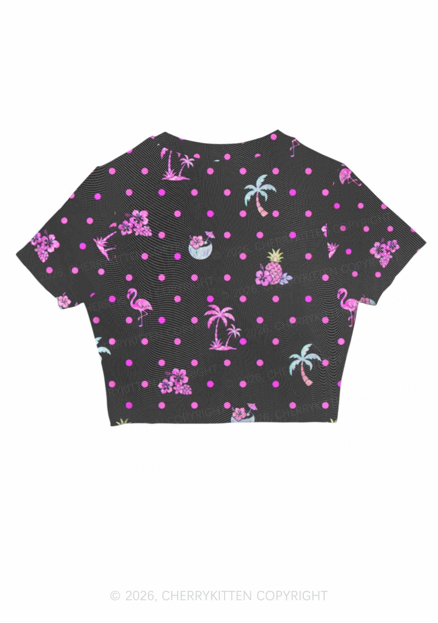 Pink Dots Palm Tree Y2K Mesh Crop Top Cherrykitten