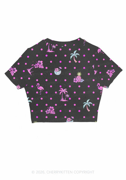 Pink Dots Palm Tree Y2K Mesh Crop Top Cherrykitten