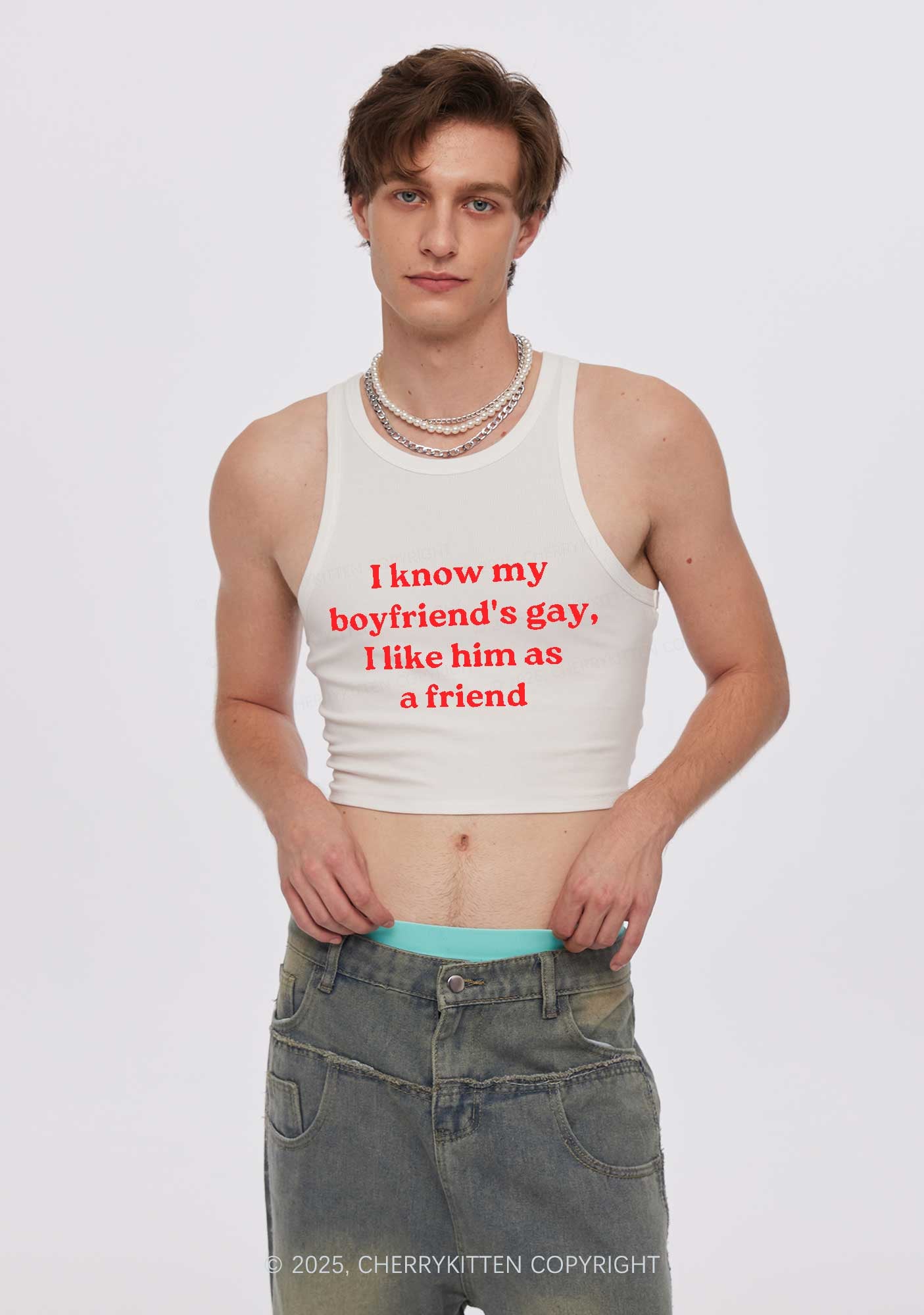 I Know My BF Is Gay Pride Y2K Crop Tank Top Cherrykitten