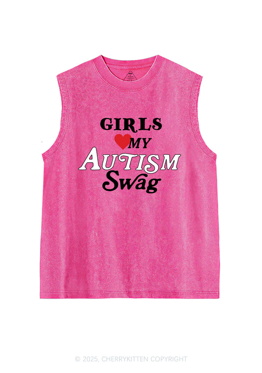 Girls Love Autism Swag Y2K Washed Muscle Tank Cherrykitten