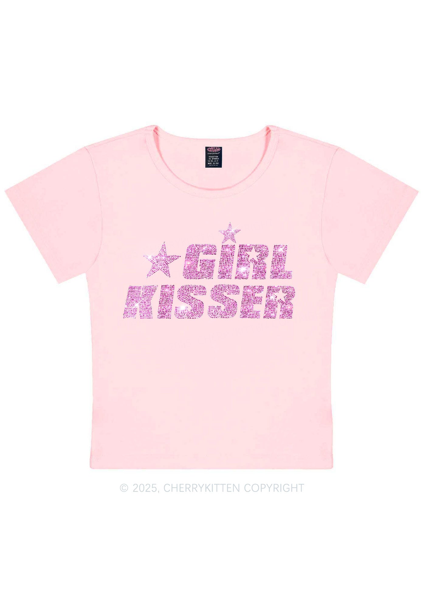 Rhinestone Girl kisser Pride Y2K Baby Tee Cherrykitten
