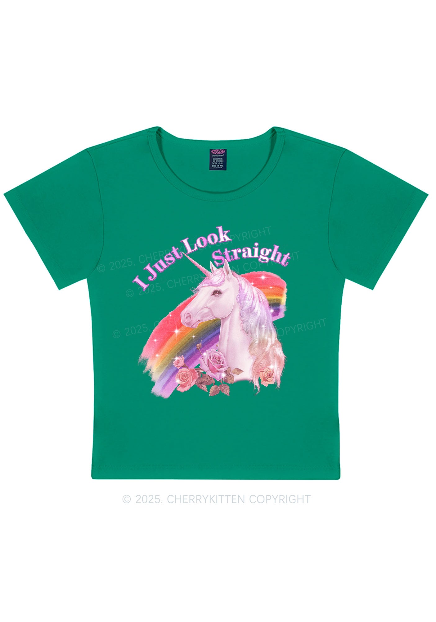 Look Straight Unicorn Pride Y2K Baby Tee Cherrykitten