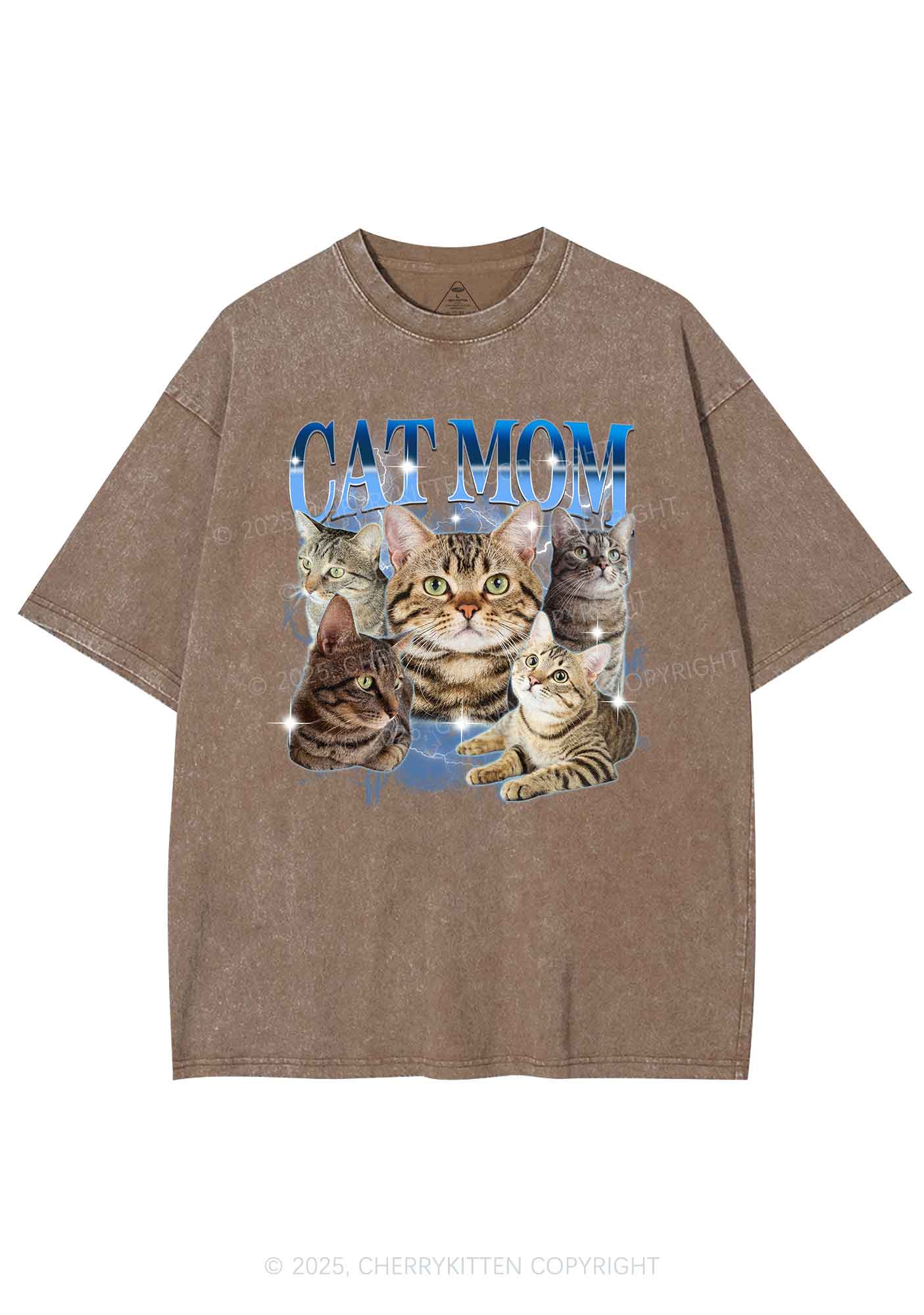 Custom Photo Cat Mom Y2K Shirts Washed Tee Cherrykitten