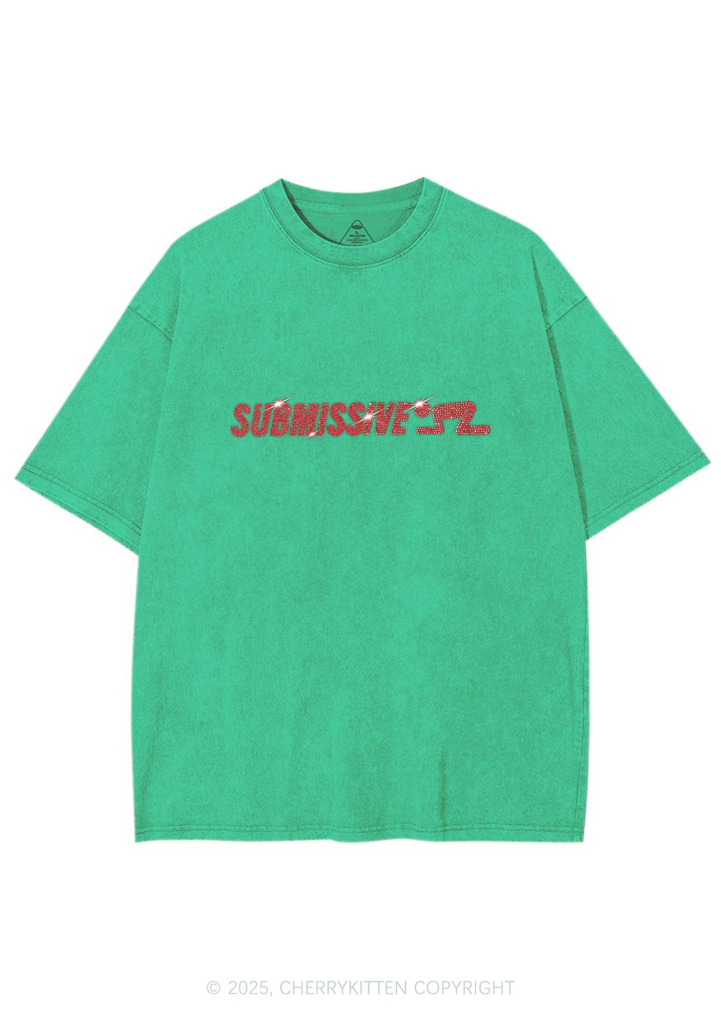 Rhinestone Submissive Man Y2K Shirts Washed Tee Cherrykitten