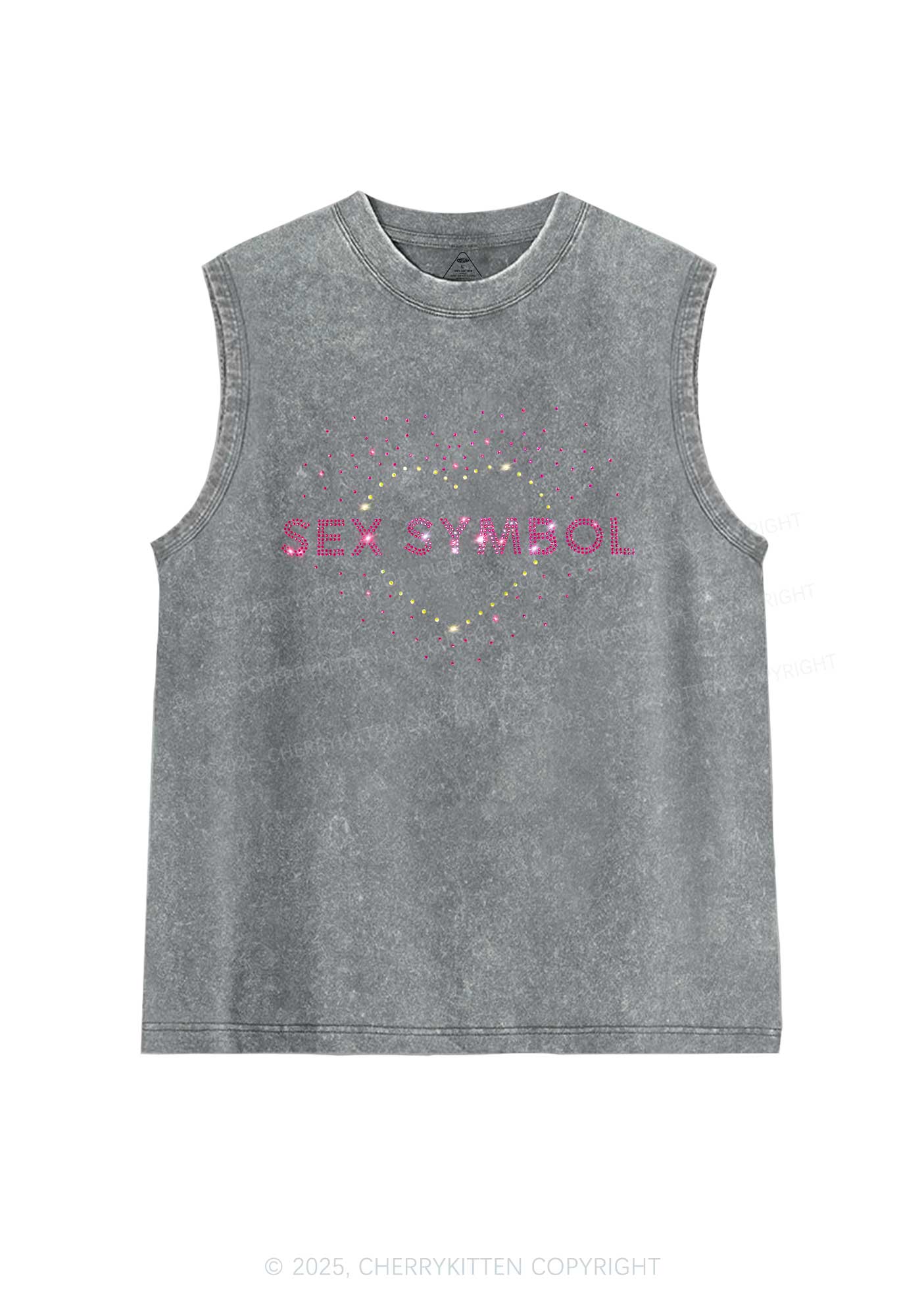 Rhinestone Sx Symbol Y2K Washed Muscle Tank Cherrykitten
