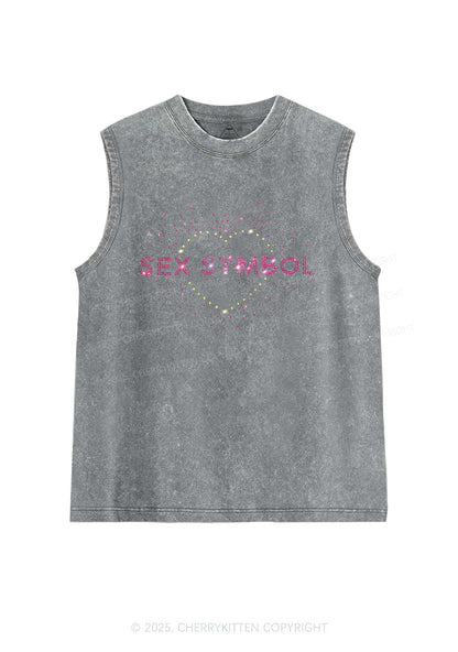 Rhinestone Sx Symbol Y2K Washed Muscle Tank Cherrykitten