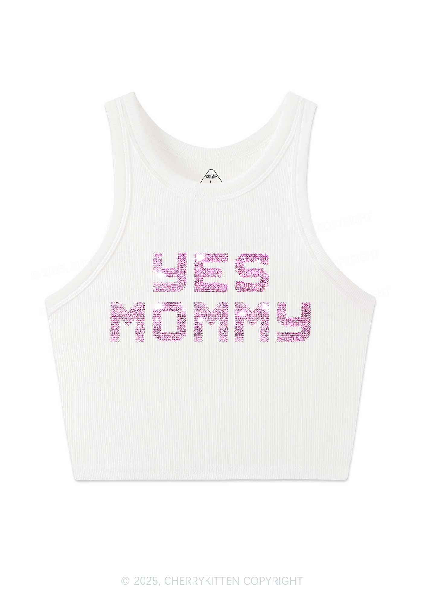 Rhinestone Yes Mommy Y2K Crop Tank Top Cherrykitten