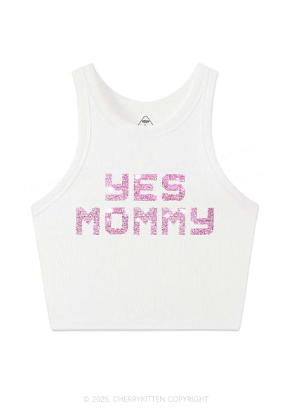 Rhinestone Yes Mommy Y2K Crop Tank Top Cherrykitten